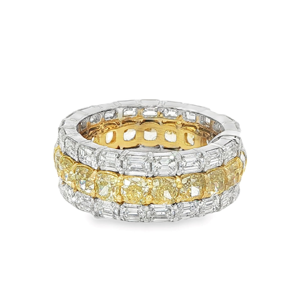 Two Tone Gold Ring With Round Yellow Diamonds Surrounded By Emerald Cut White Diamonds - Size 6