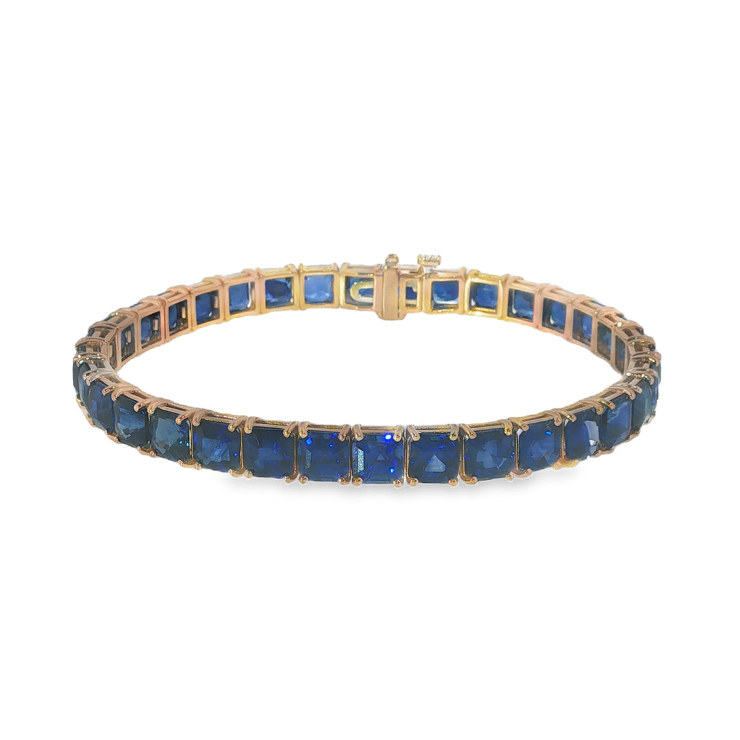 18K Rose Gold Tennis Bracelet With Asscher Cut Ceylon Sapphires - 7"