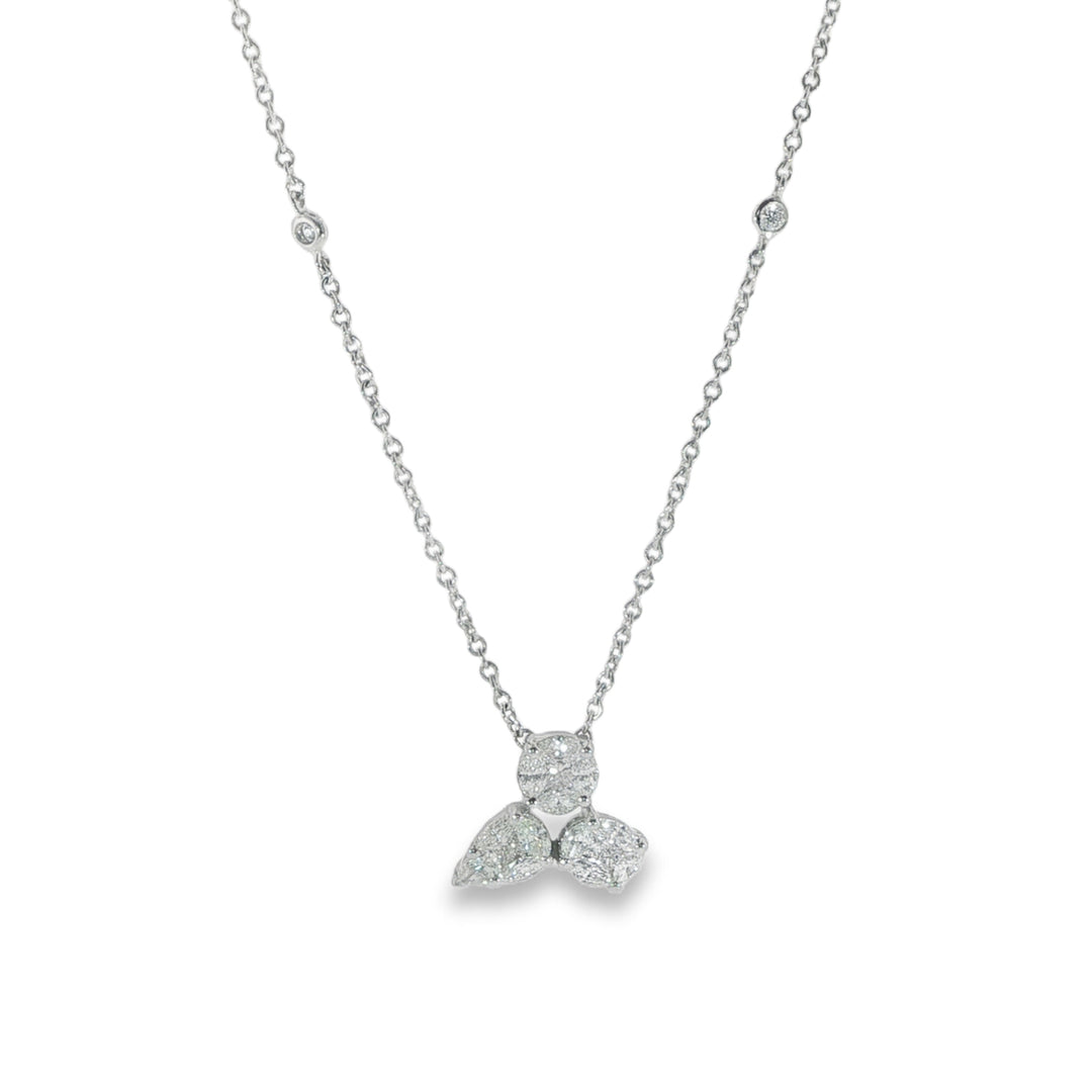 18K White Gold Diamond Illusion Set Necklace - 16"
