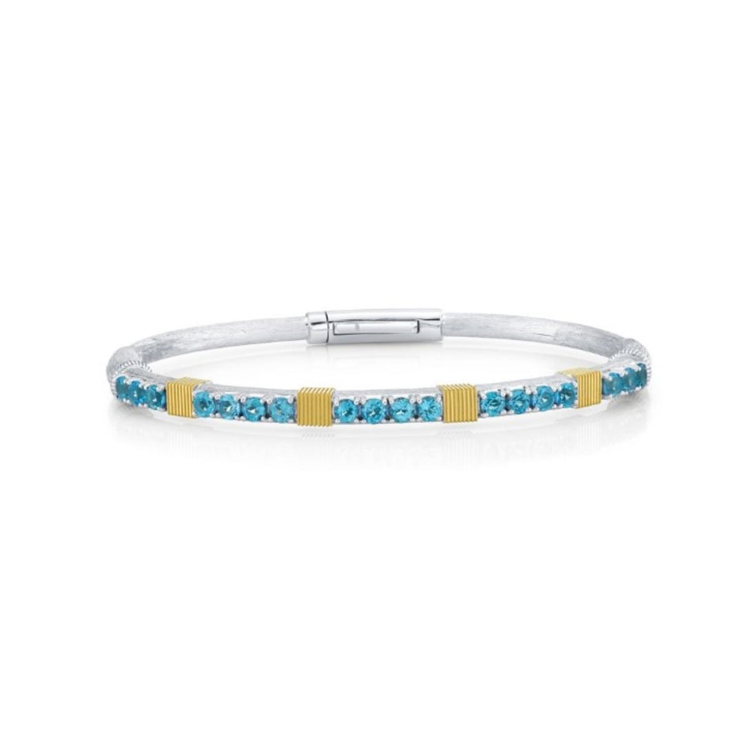 Sterling Silver Bracelet With Swiss Blue Topaz And Yellow Gold Stations