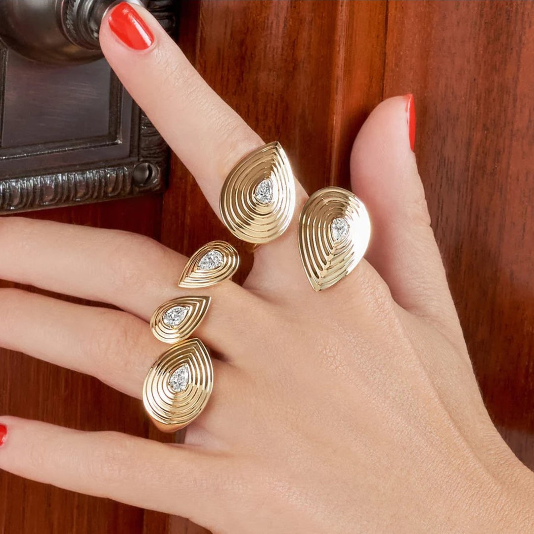 Pear Shaped Diamond Layered Signet Ring