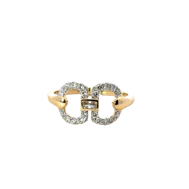 18K Yellow Gold And Diamond Link Ring - Size 6.5