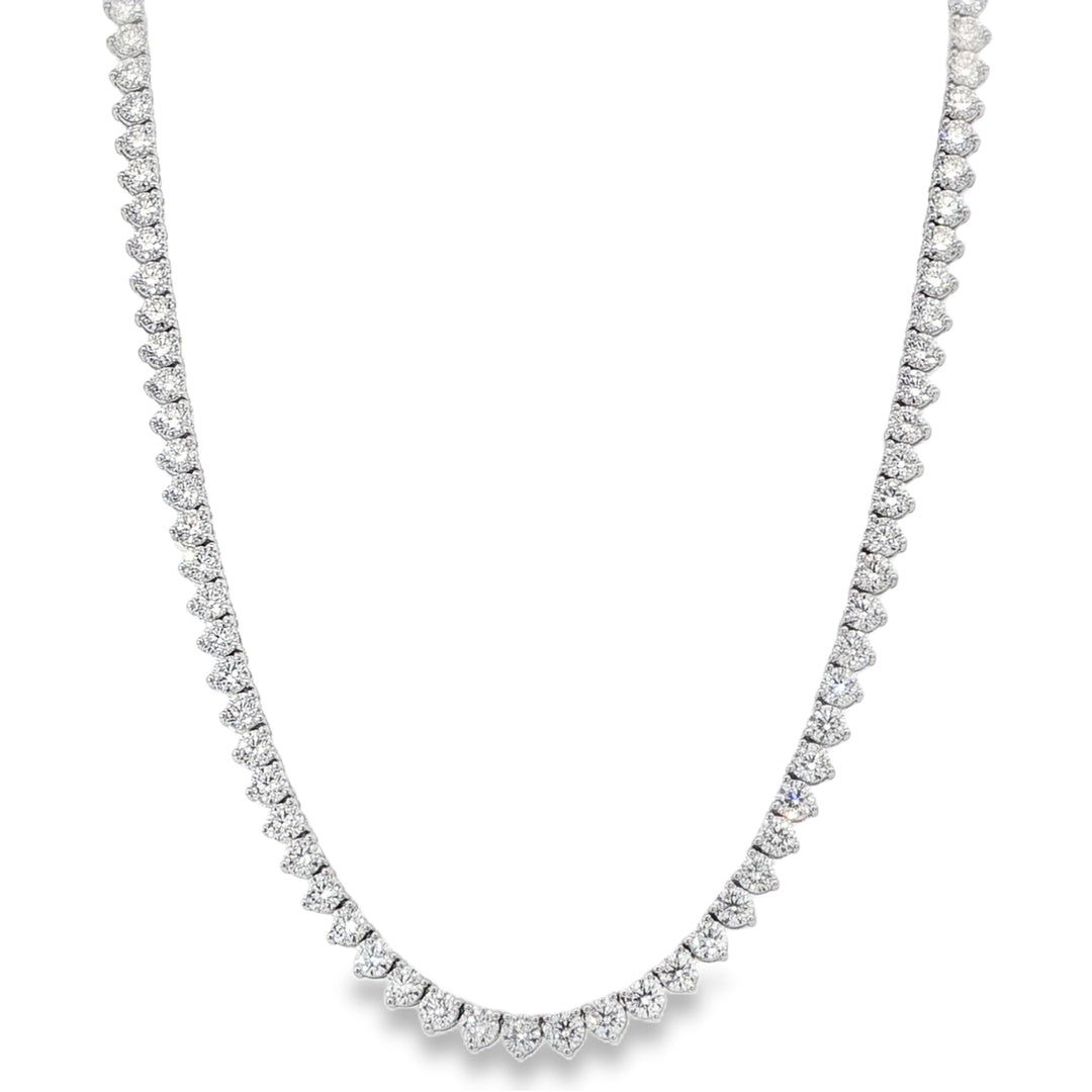 14K White Gold 3 Prong Diamond Tennis Necklace Weighing 14.93cts - 16.5"