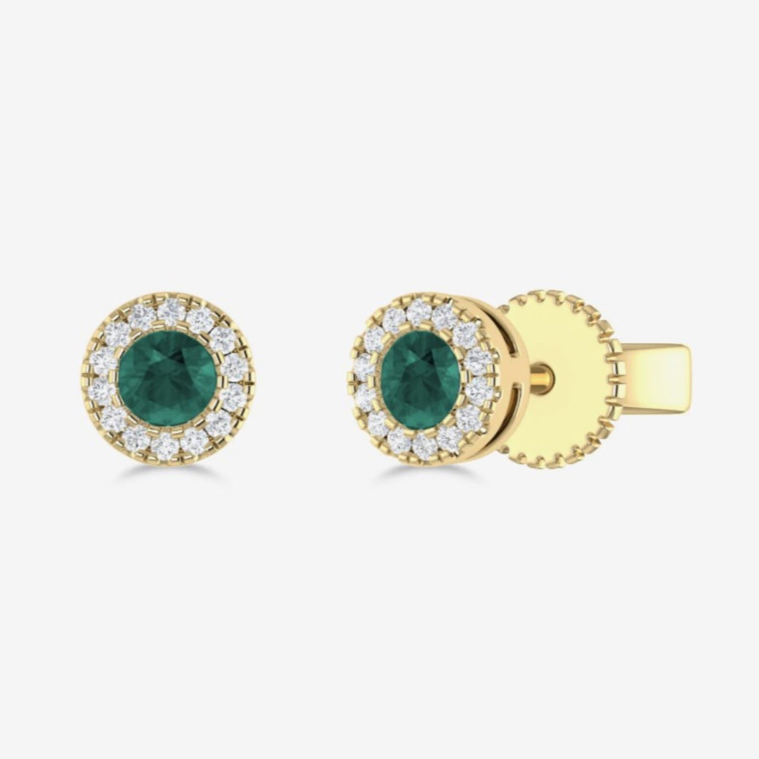 Alexandrite Circle Stud Earrings With Diamond Halo