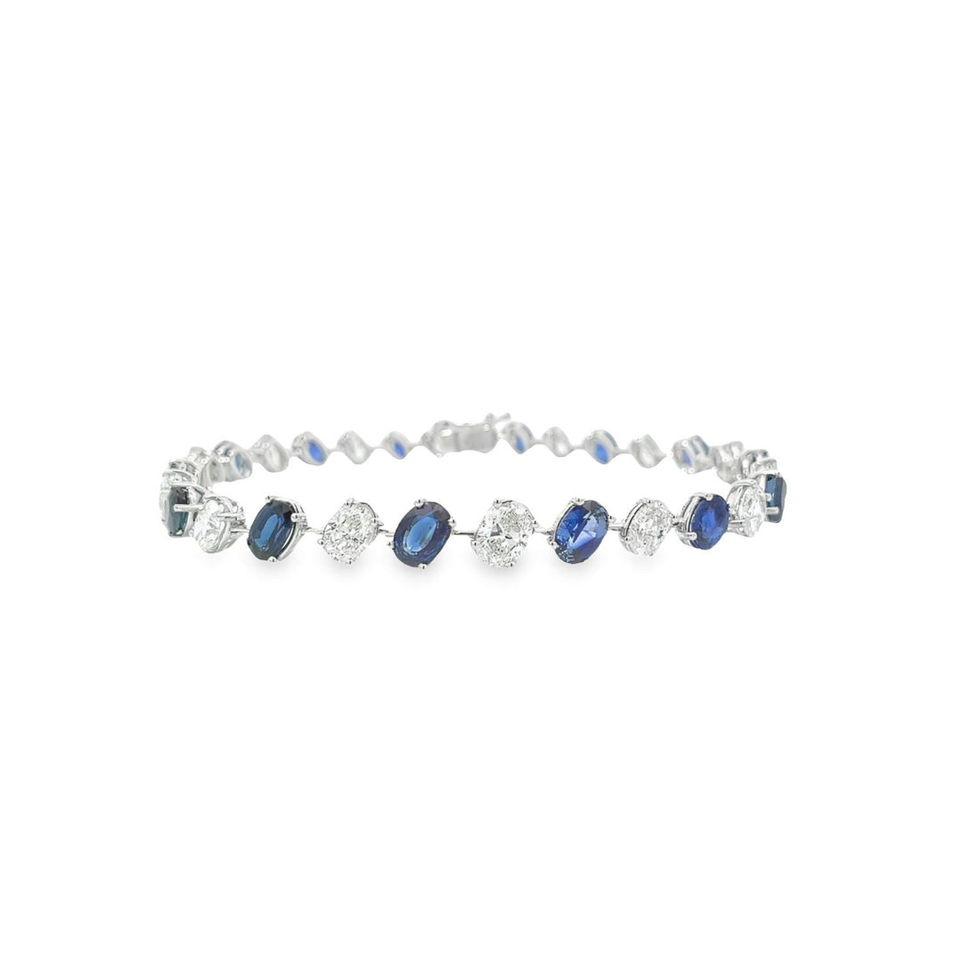 White Gold Bracelet With Graduating Alternating Oval Diamonds and Sapphires