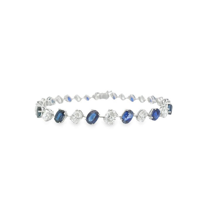 White Gold Bracelet With Graduating Alternating Oval Diamonds and Sapphires