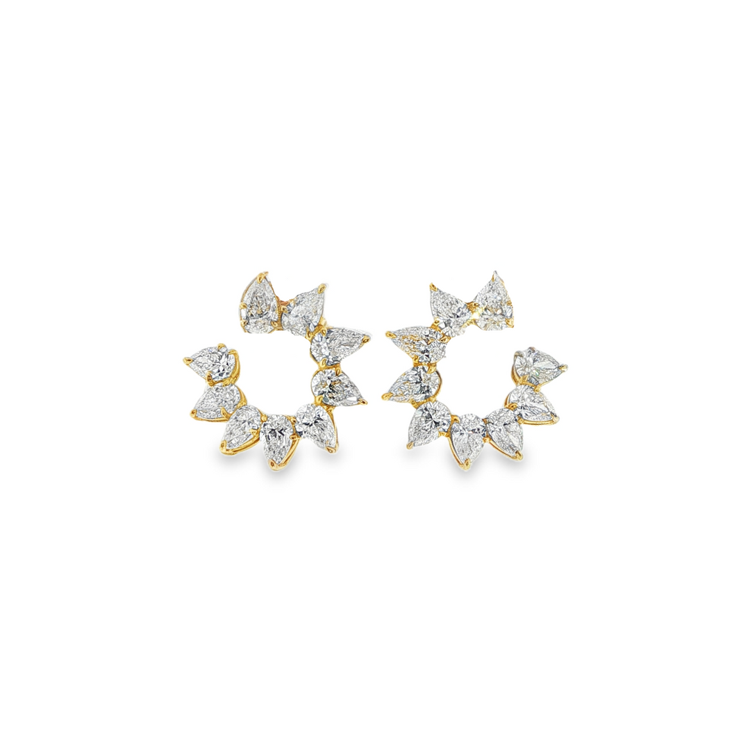 18K Yellow Gold Pear Shaped Diamond Swirl Earrings