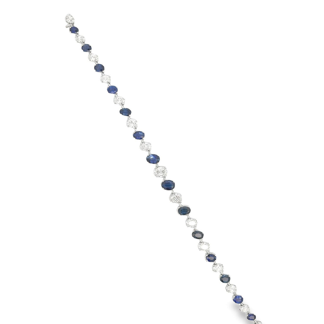 White Gold Bracelet With Graduating Alternating Oval Diamonds and Sapphires