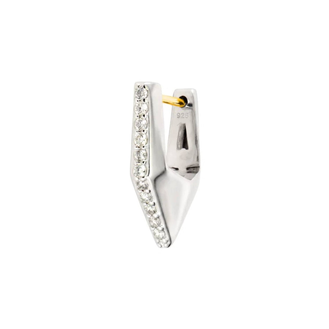 Sterling Silver Geometric Diamond V Hoop - Single