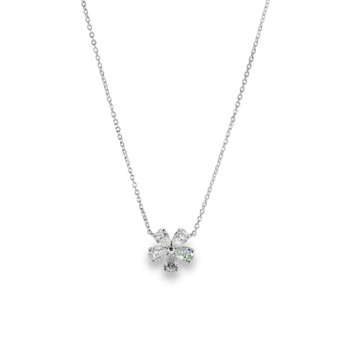 18K White Gold Flower Pendant Necklace - 16"