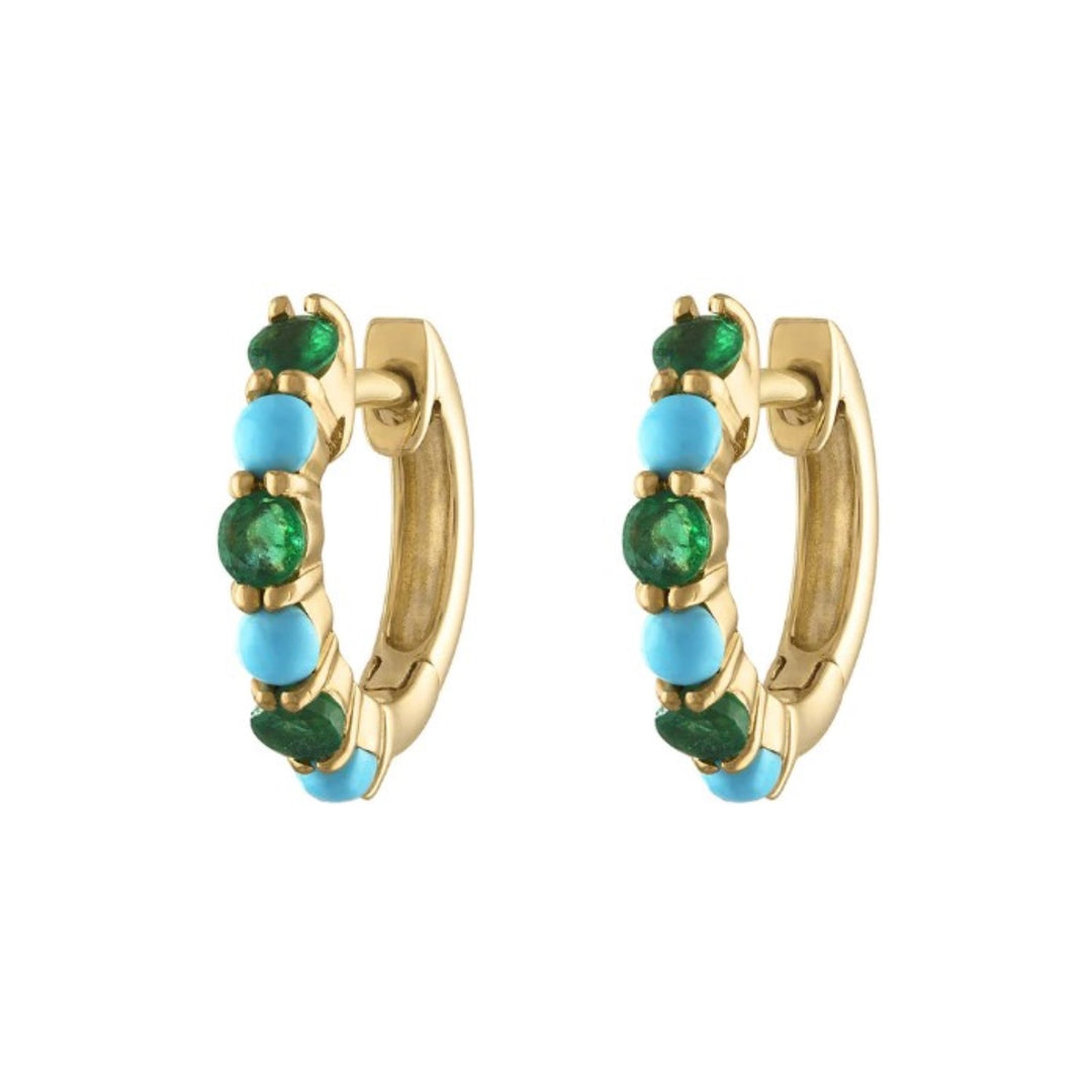 Turquoise And Emerald Huggie Earrings