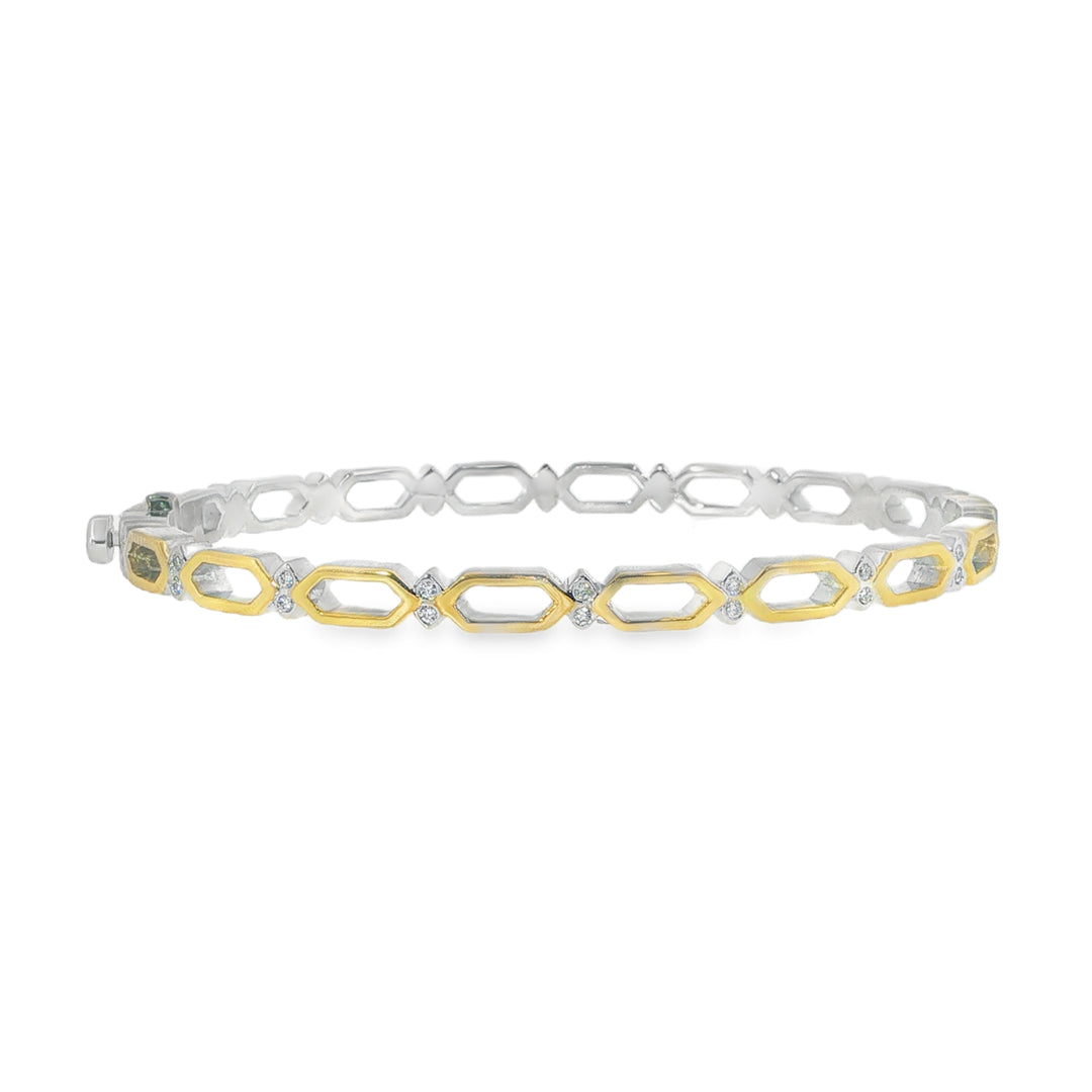14K Yellow Gold And Sterling Silver Divine Light Open Bangle With Diamonds