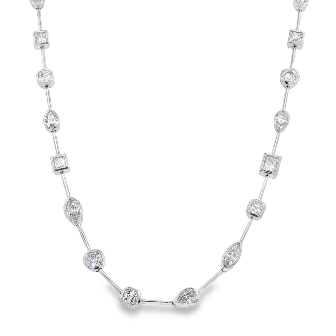 18K White Gold Station Necklace With Mixed Shape Bezel Set Diamonds