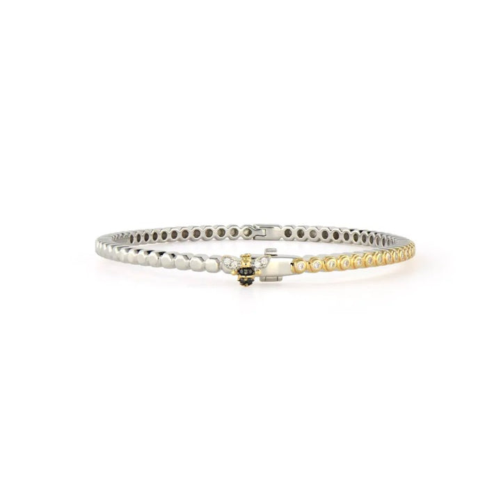 Two Toned Honeycomb Diamond Bangle - 6.5"