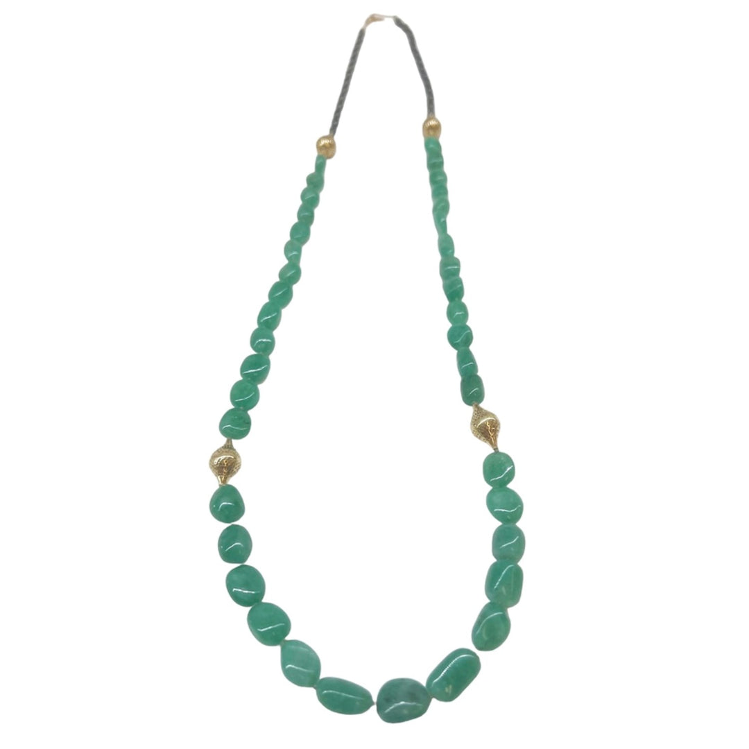 Natural Emerald Necklace With Small Crownwork Finials - 31.5"