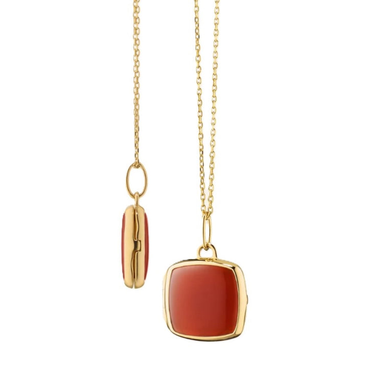 Slim Cushion "Viv" Locket Necklace With Carnelian - 17"