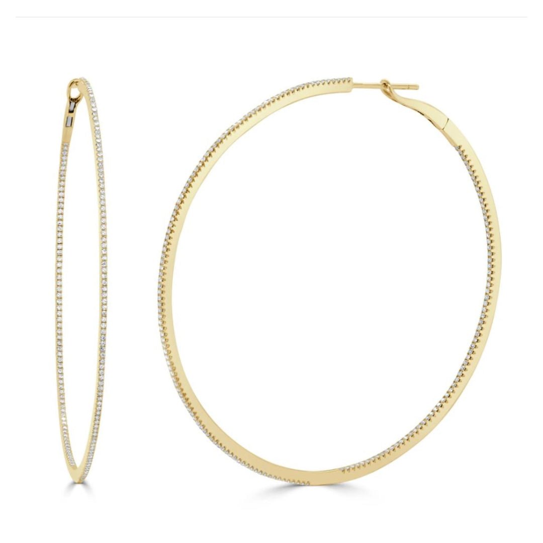 Yellow Gold 2.5" Skinny Diamond Hoops
