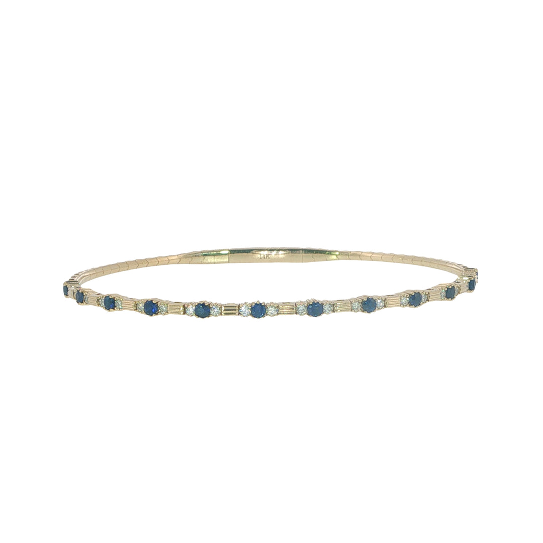 14K Yellow Gold Flexible Bangle With Diamonds And Sapphires