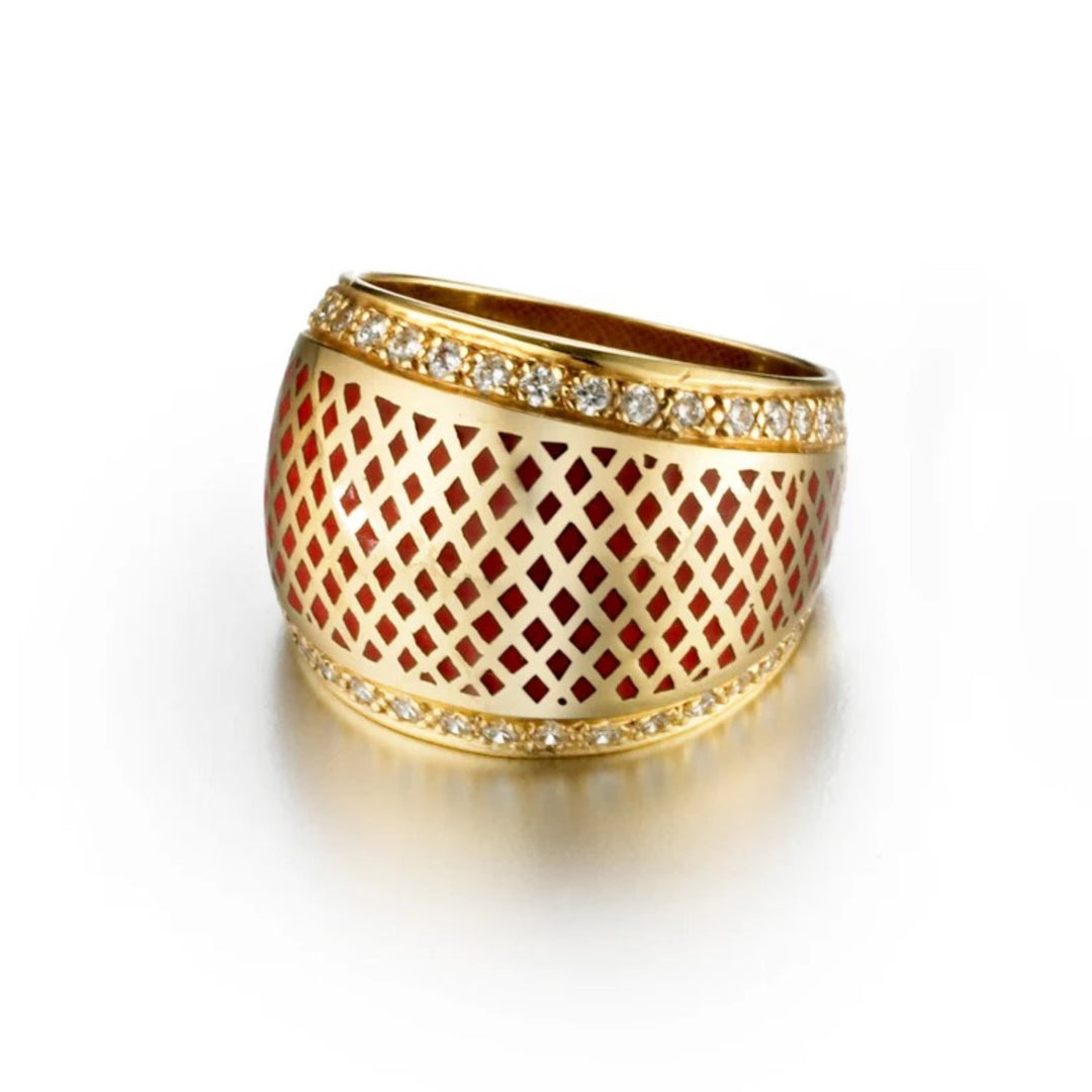 18K Yellow Gold Crownwork Dome Top Ring - Size 6
