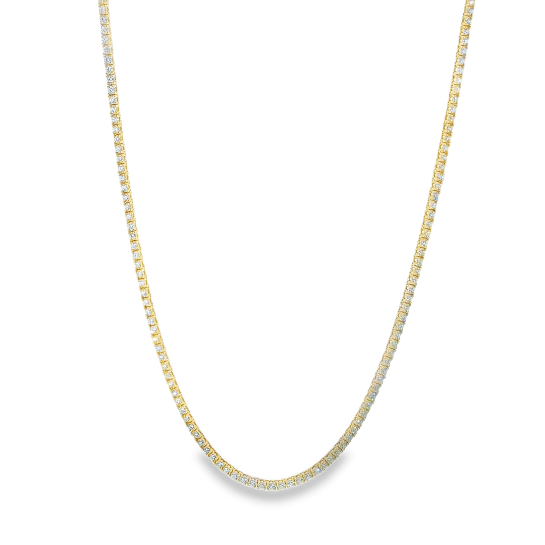 14K Yellow Gold Diamond Tennis Necklace Weighing 2.91cts - 17"