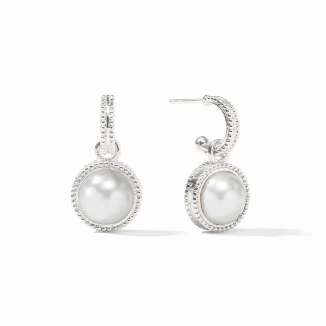 Silver Fleur-de-Lis Hoop & Charm Earring With Pearls