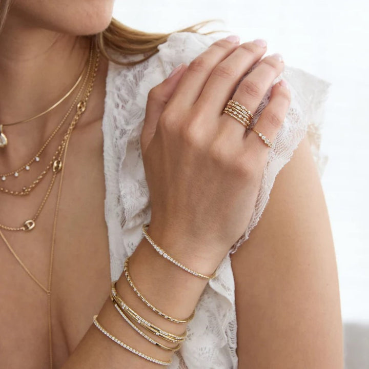 Bead and Baguette Bezel Diamond Ring