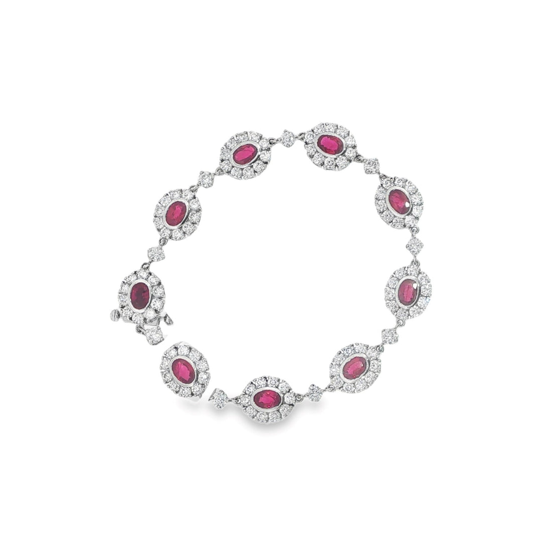18K White Gold Ruby And Diamond Bracelet - 7"