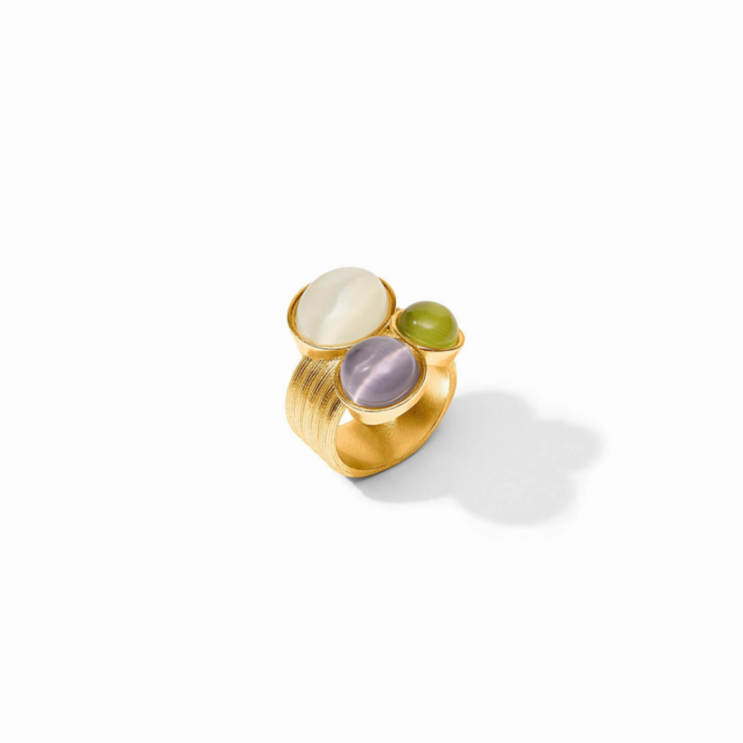 Cobblestone Statement Ring With Multi Stone Cat's Eye - Size 8