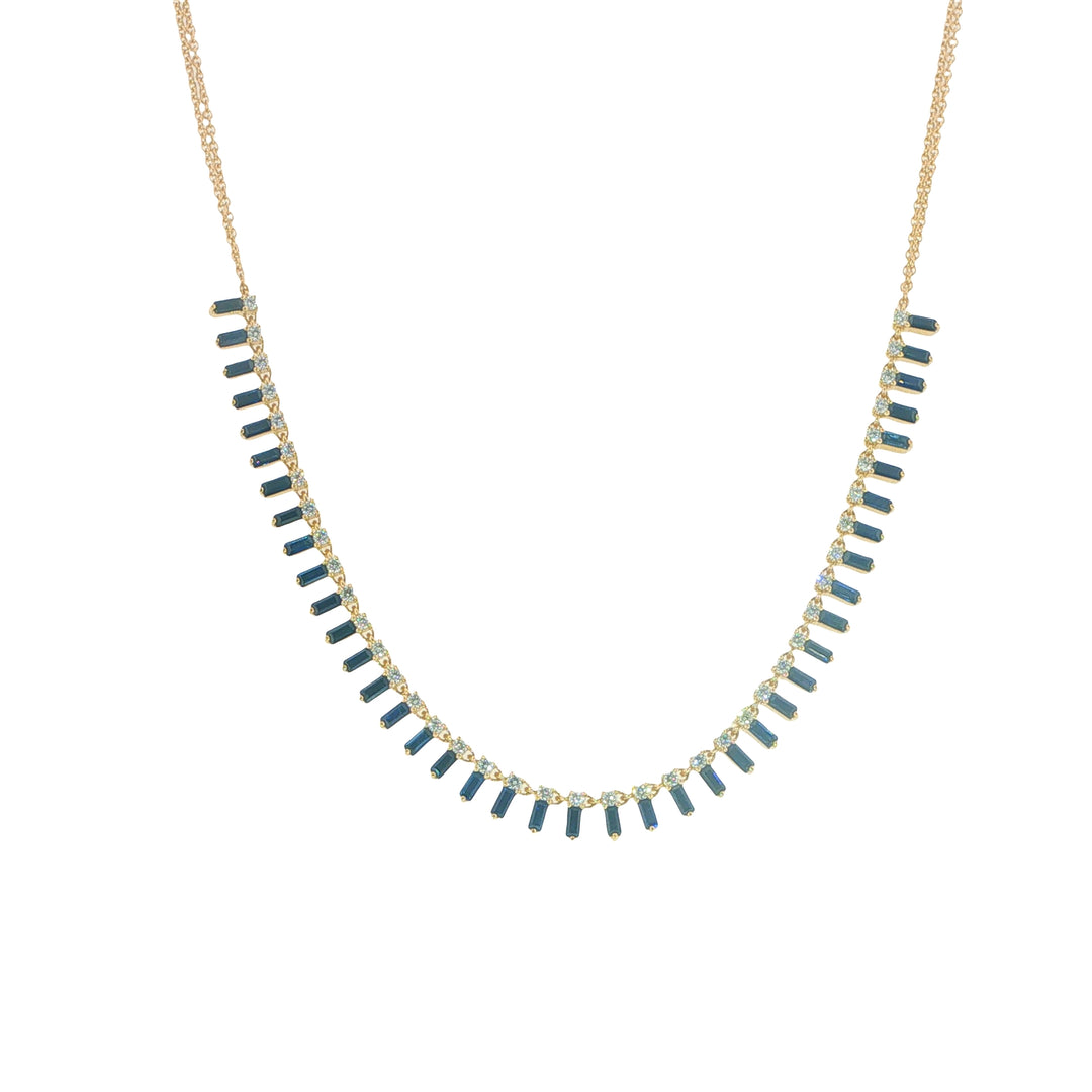 "Zeena" Necklace With Baguette Blue Sapphires And Diamonds - 16-18"