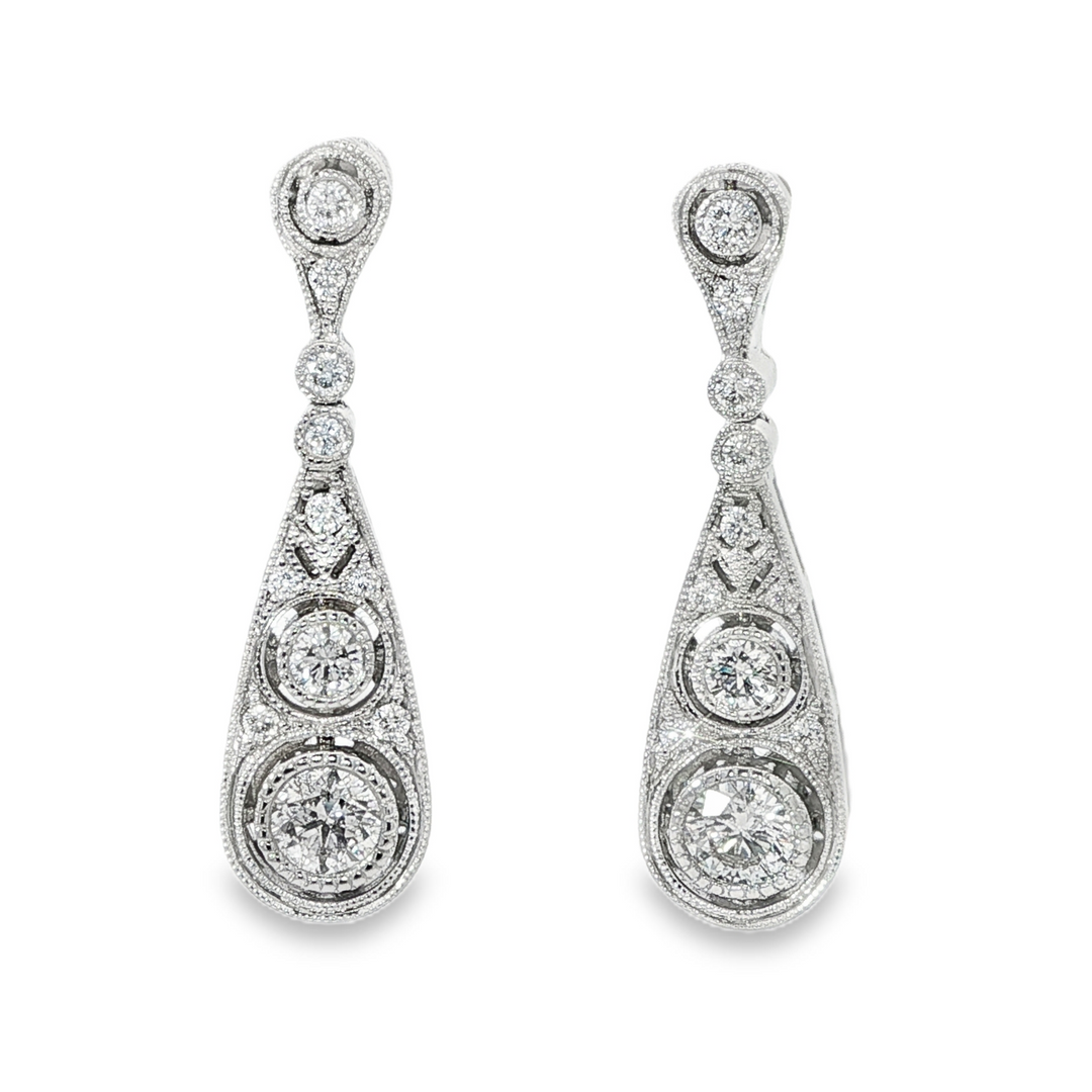 18K White Gold Vintage Inspired Diamond Drop Earrings