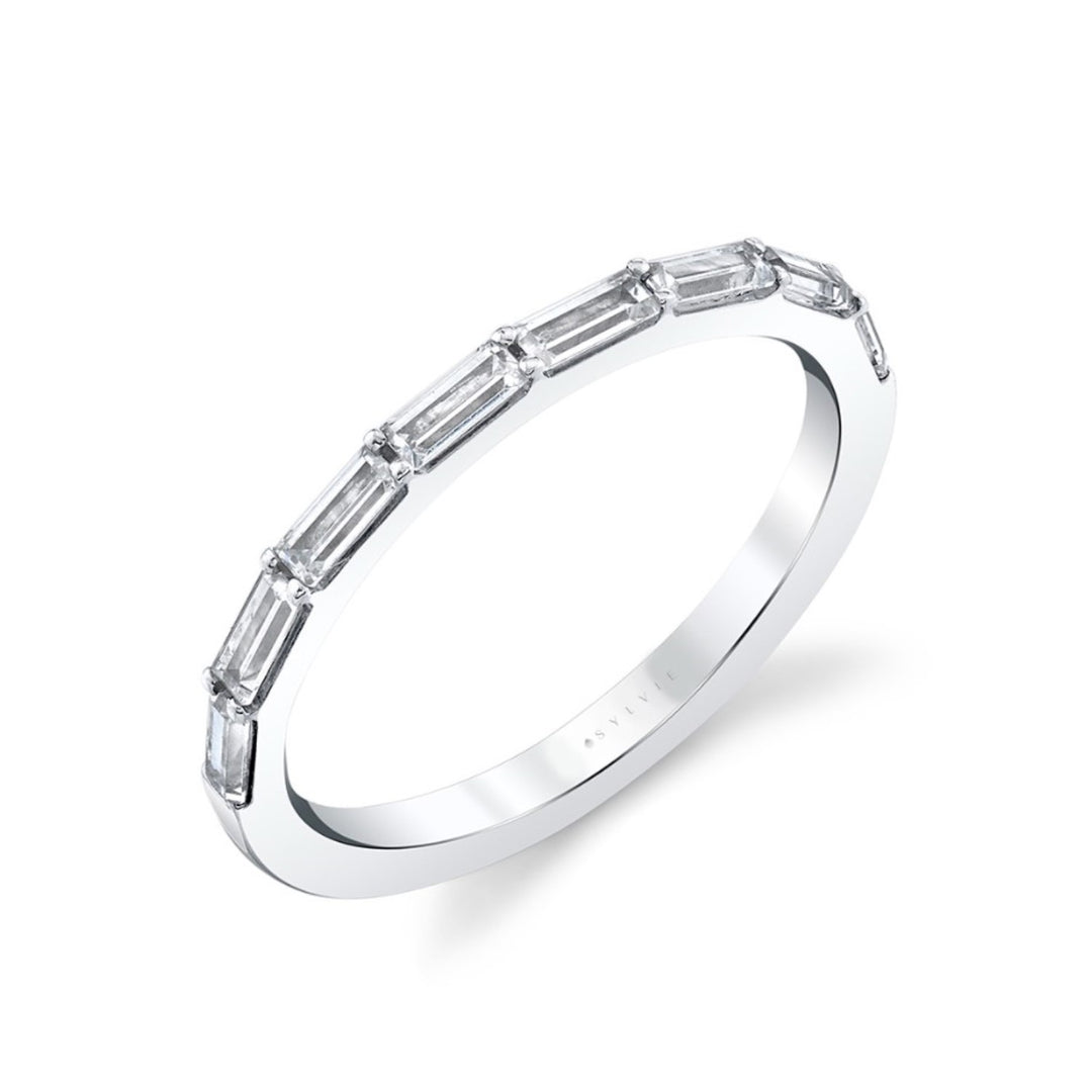 14K White Gold Sleek Baguette Wedding Band - Size 6.5