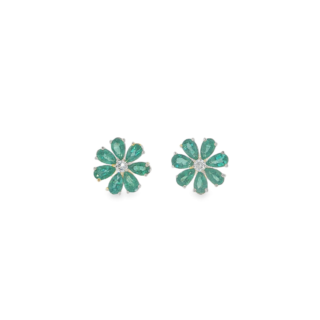 14K Yellow Gold Emerald Flower Petal Studs