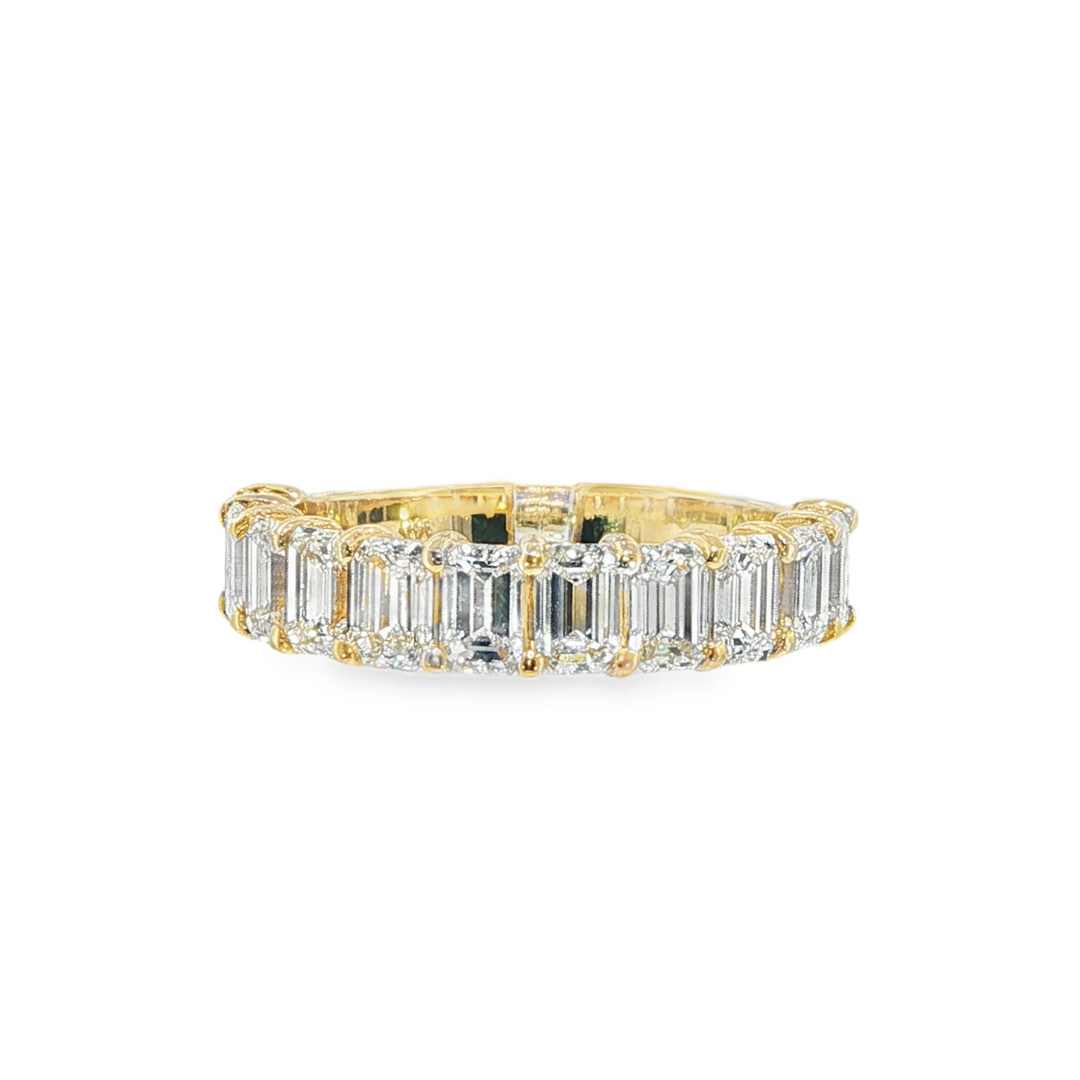 14K Yellow Gold Ring With 11 Emerald Cut Diamonds - Size 6.75