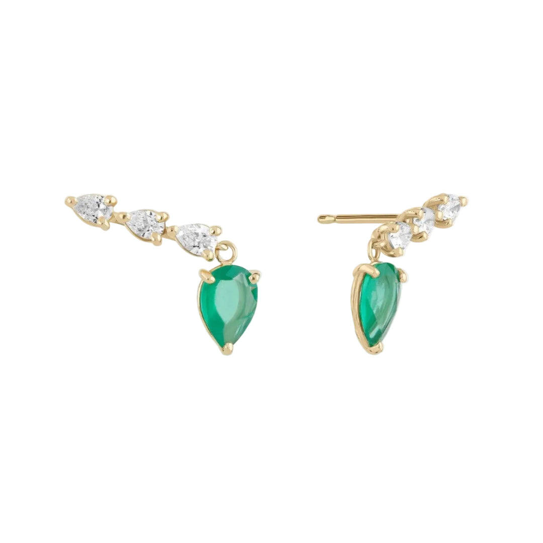 Pear Emerald And Diamond Ear Crawlers