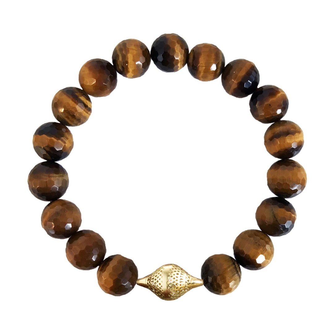 Tiger's Eye Stretch Bracelet With Crownwork Finial Bead