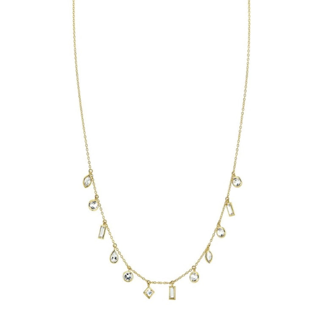 18K Yellow Gold Hanging Bezel Set White Topaz Necklace - 18"