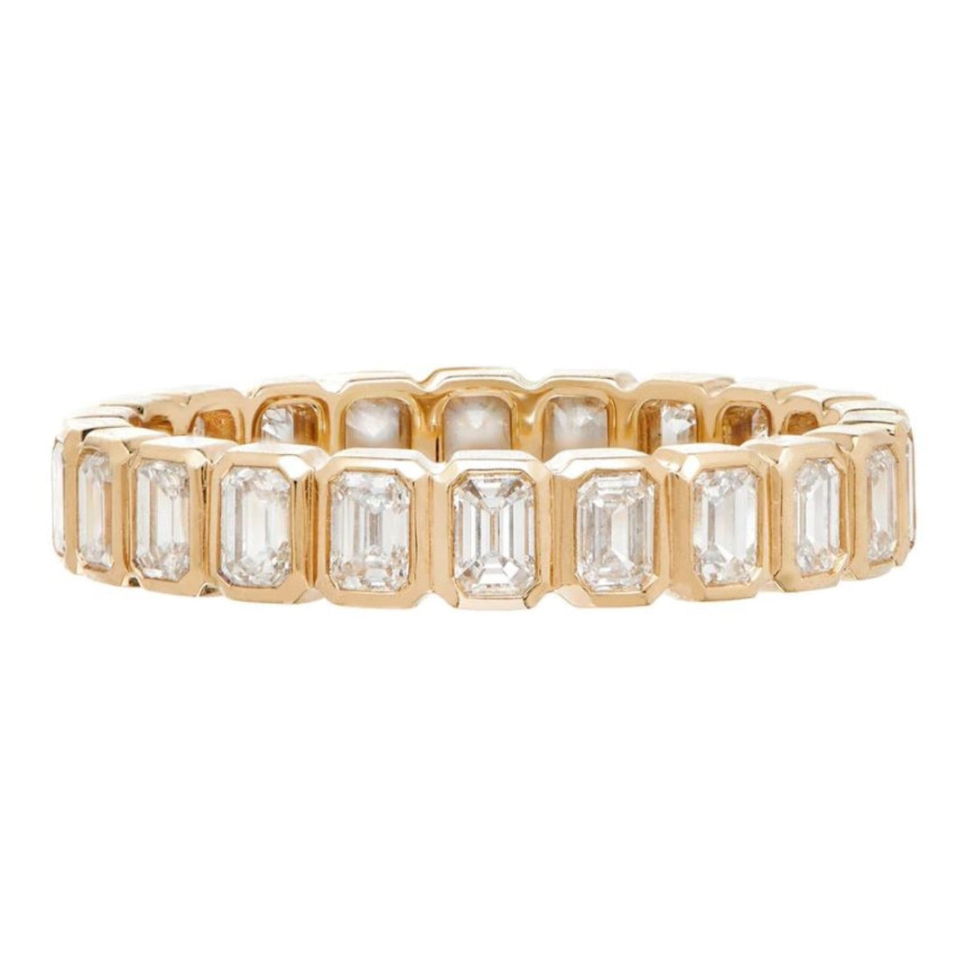 18K Yellow Gold Nea Bezel Set Eternity Band With Emerald Cut Diamonds - Size 6.5