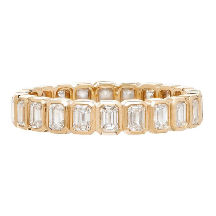 18K Yellow Gold Nea Bezel Set Eternity Band With Emerald Cut Diamonds - Size 6.5