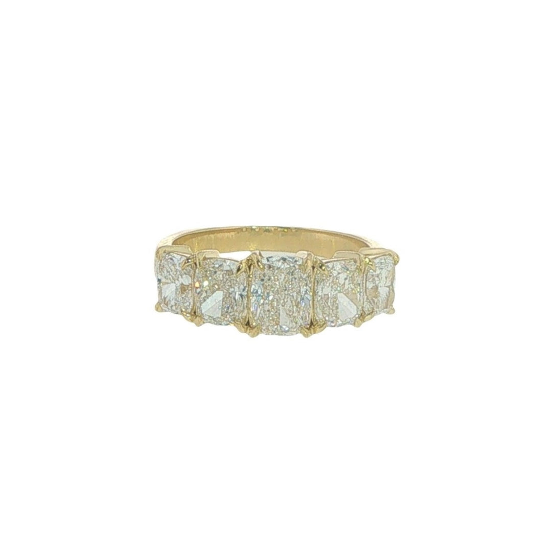 18K Yellow Gold Ring With 5 Cushion Cut Diamonds Weighing 3.41cts - Size 6.5