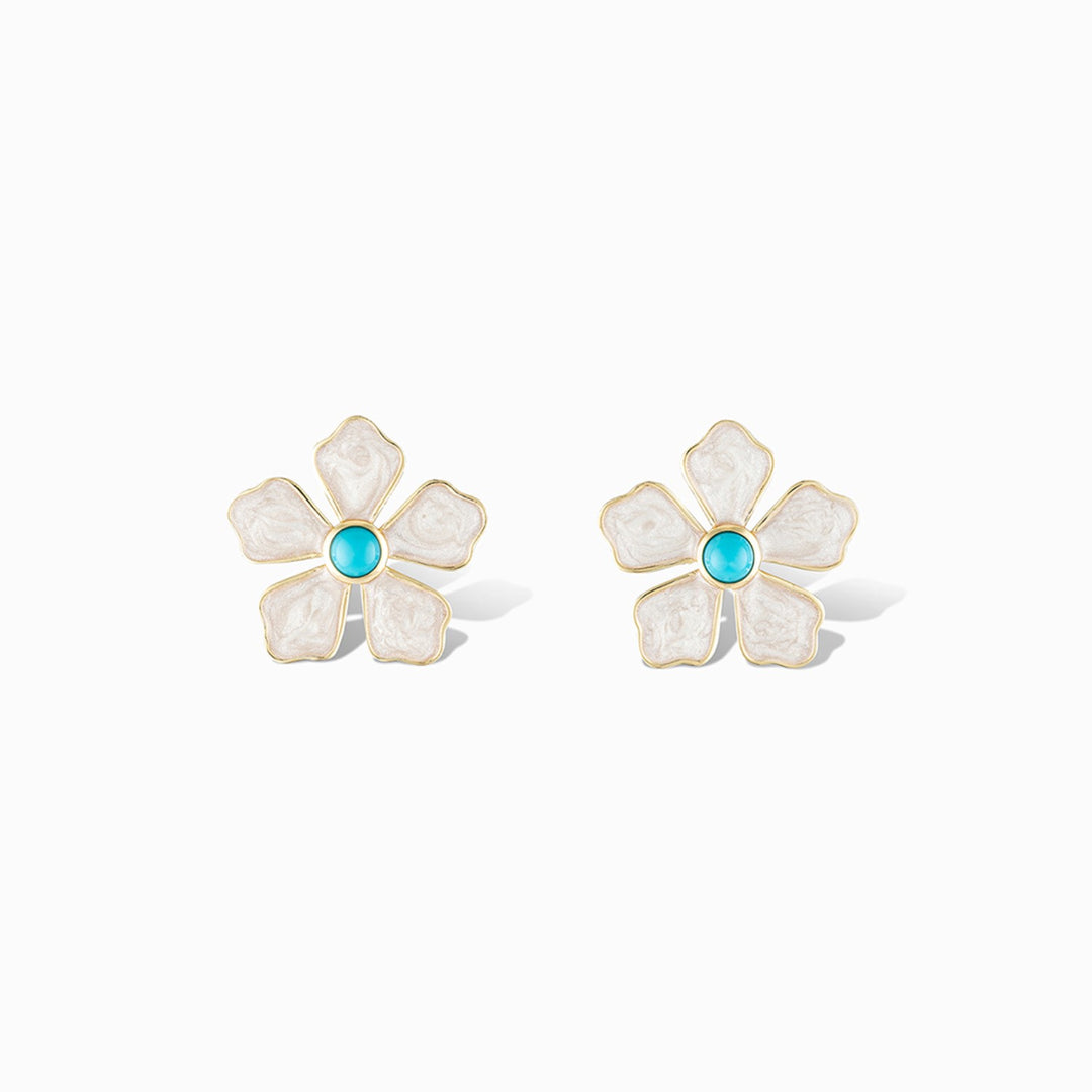 Turquoise and Enamel Flower Studs