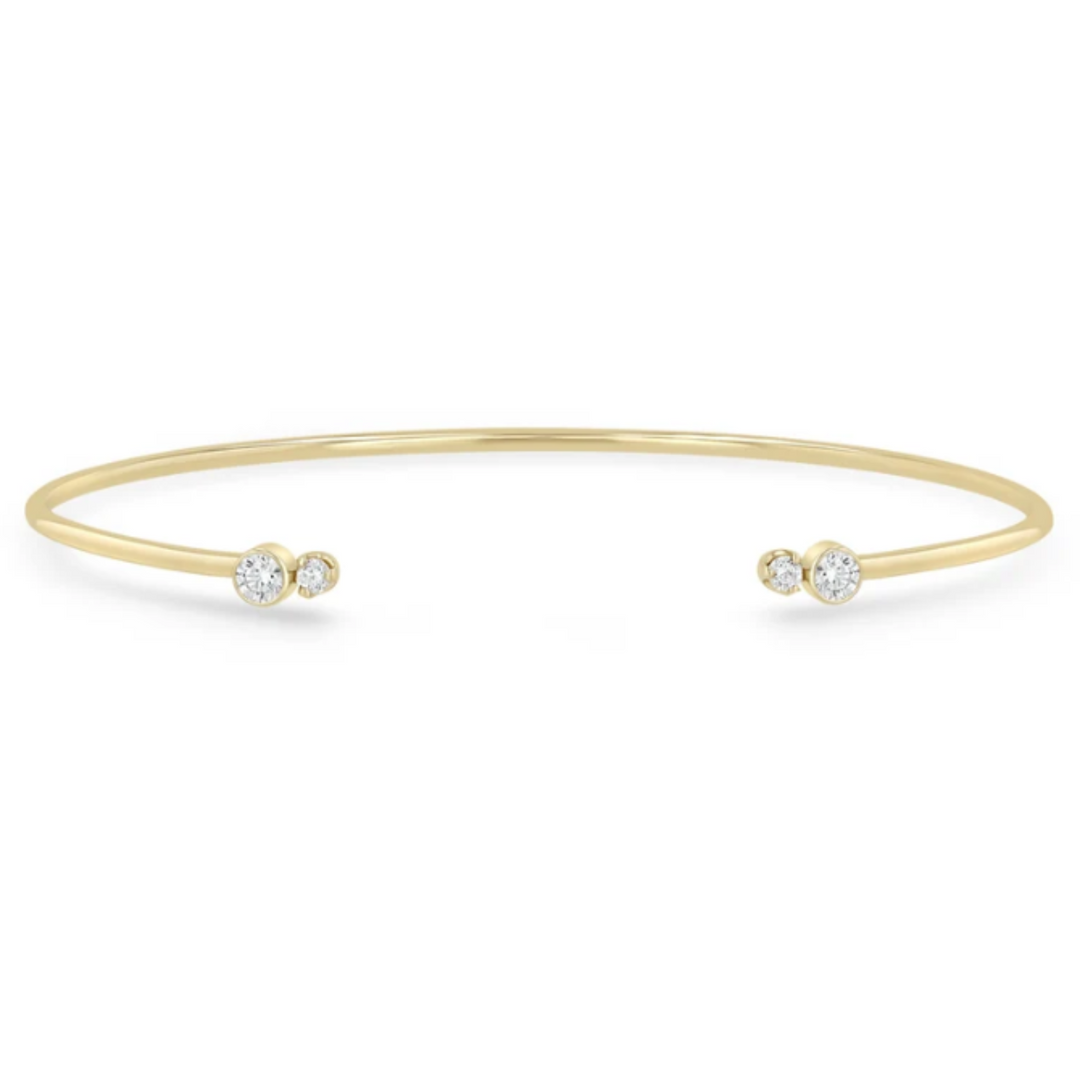 14K Yellow Gold Wire Cuff With Mixed Bezel And Prong Set Diamonds