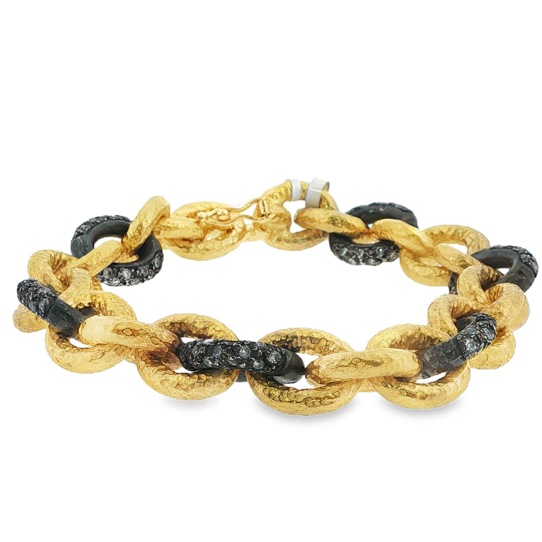 24K Gold And Oxidized Silver Link Bracelet