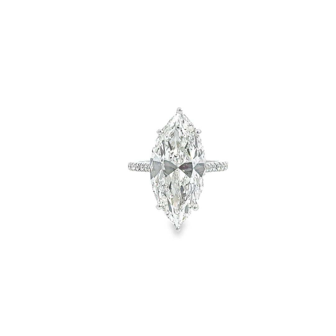 White Gold Marquise Diamond Engagement Ring With Hidden Halo - Size 6.5