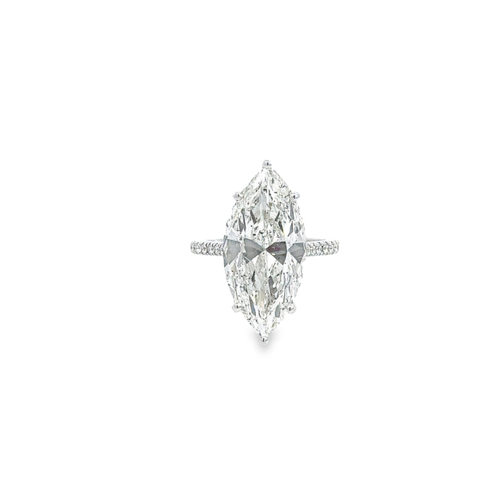 White Gold Marquise Diamond Engagement Ring With Hidden Halo - Size 6.5
