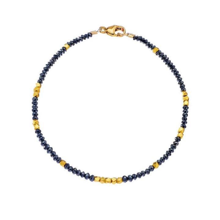 Noir Black Diamond Bracelet With Scattered Gold Beads - 7"