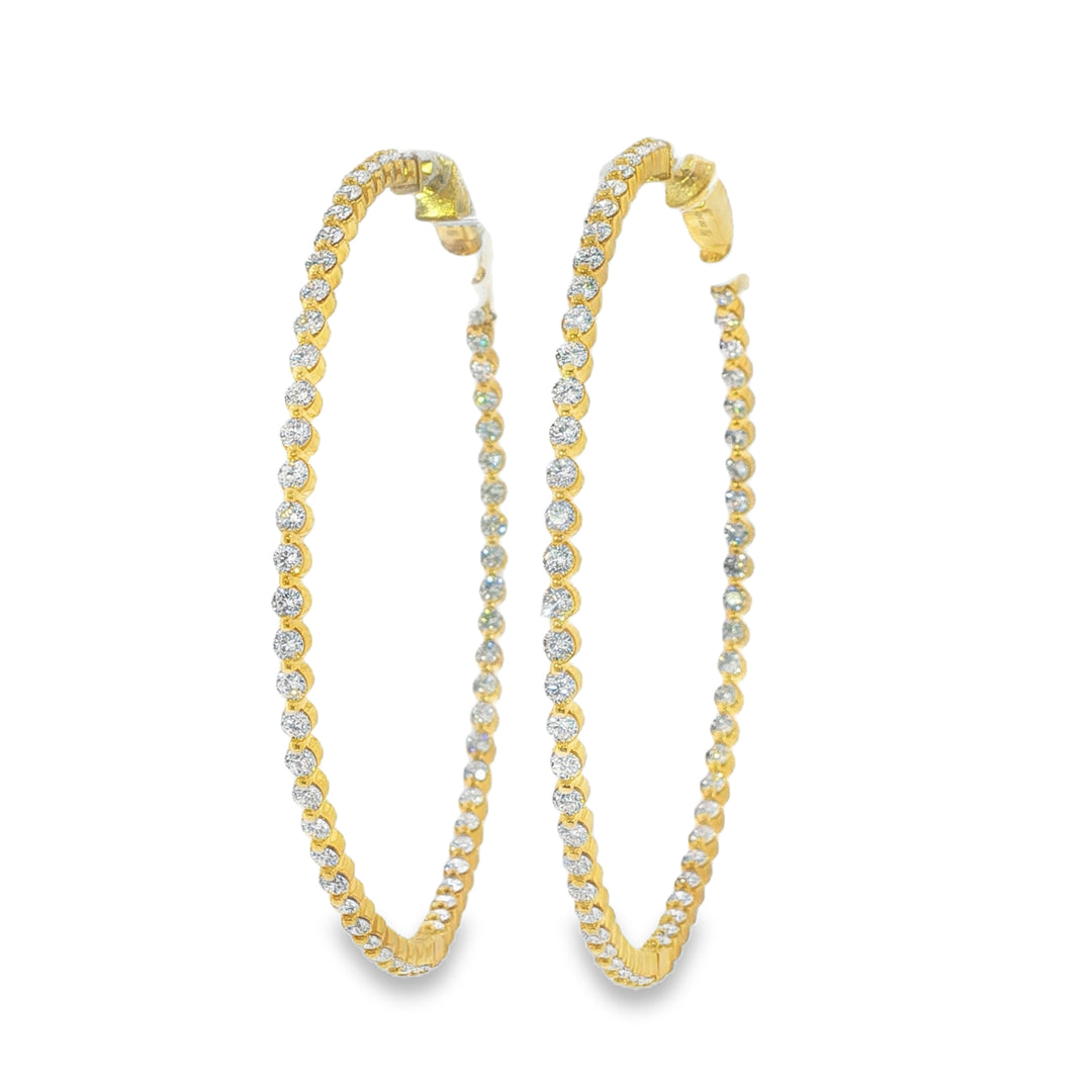 18K Yellow Gold And Diamond Inside Out Hoops Weighing 3.42cts