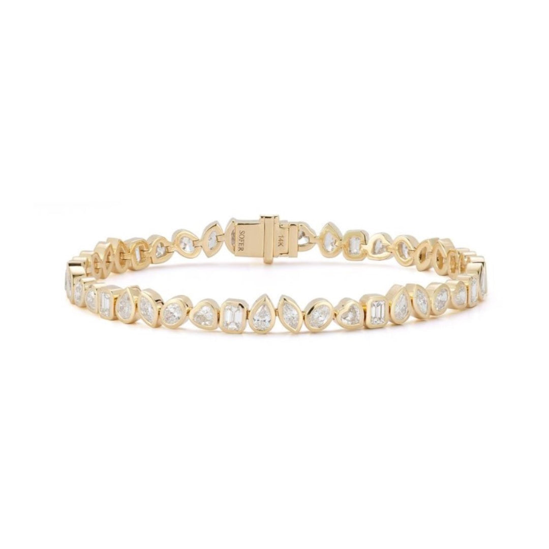 14K Yellow Gold Diamond Bracelet With Multi-Shaped Bezel Set Diamonds - 7"
