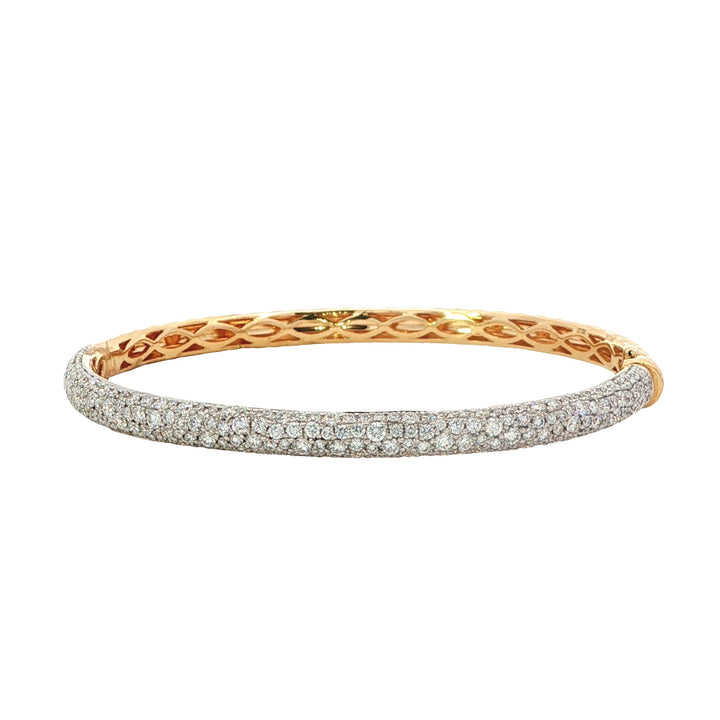 Yellow Gold 4 Row Diamond Bangle Bracelet With A Twisted Gold Bottom