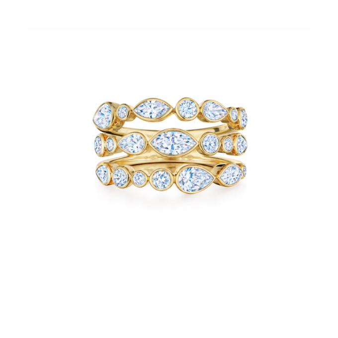 Three-Row Ring with Mixed Shape Diamonds