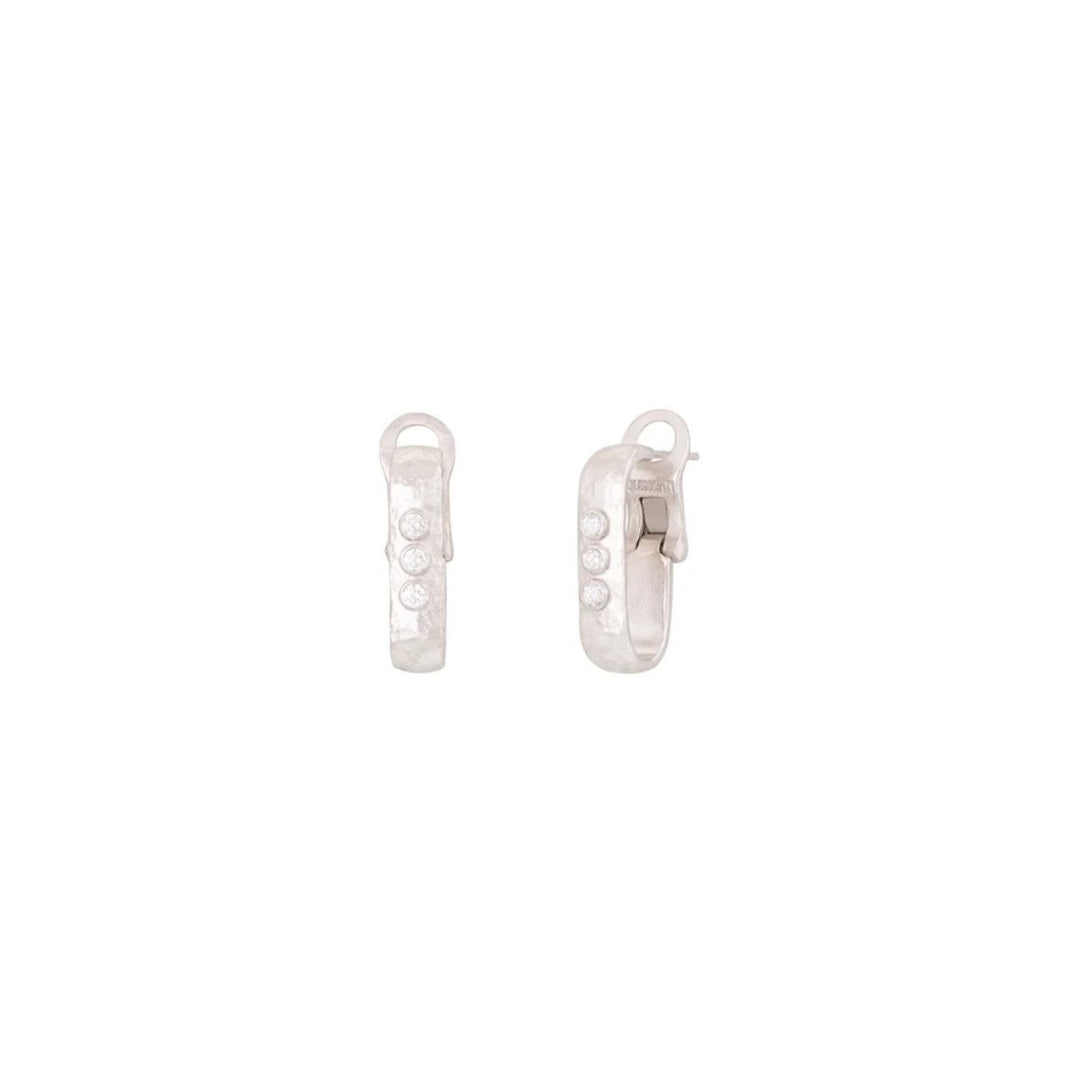 Hoopla Couture Silver Geometric Hoops With Diamond Accents